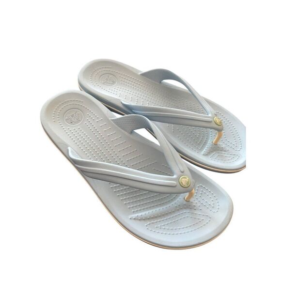 Crocs Unisex Classic Flip Flops M8 / W10 Light Gray Rubber Slip-Resistant Comfor - Picture 2 of 9